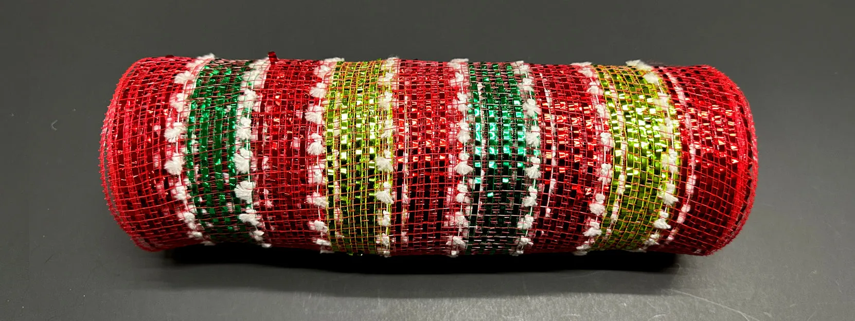10"X10Y Red-Lime-Emrld-Snowball Metallic Striped Mesh XB236210-12