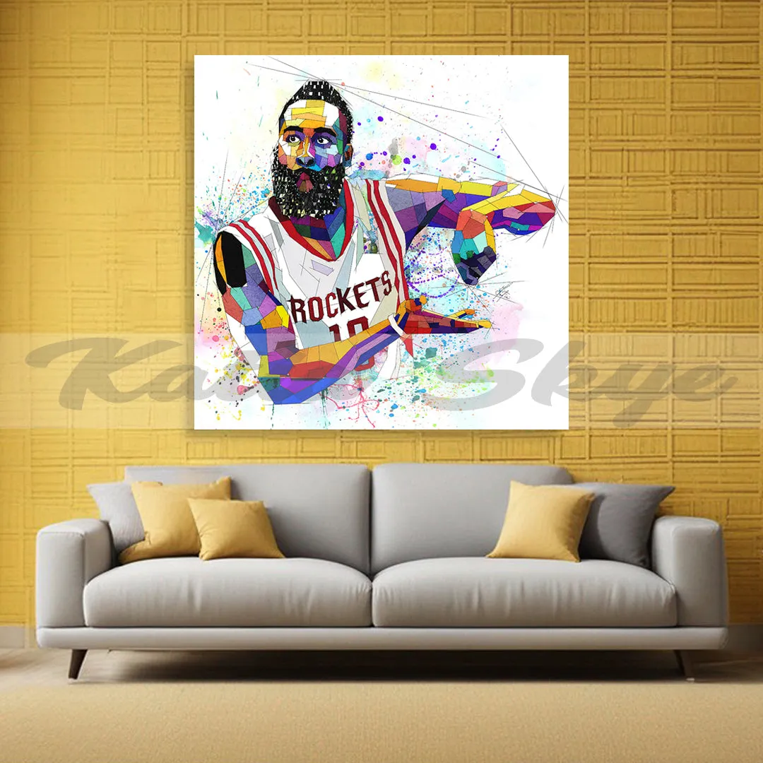 Abstract Basketball Canvas Wall Art Inspired by James Harden // NBA-JH01