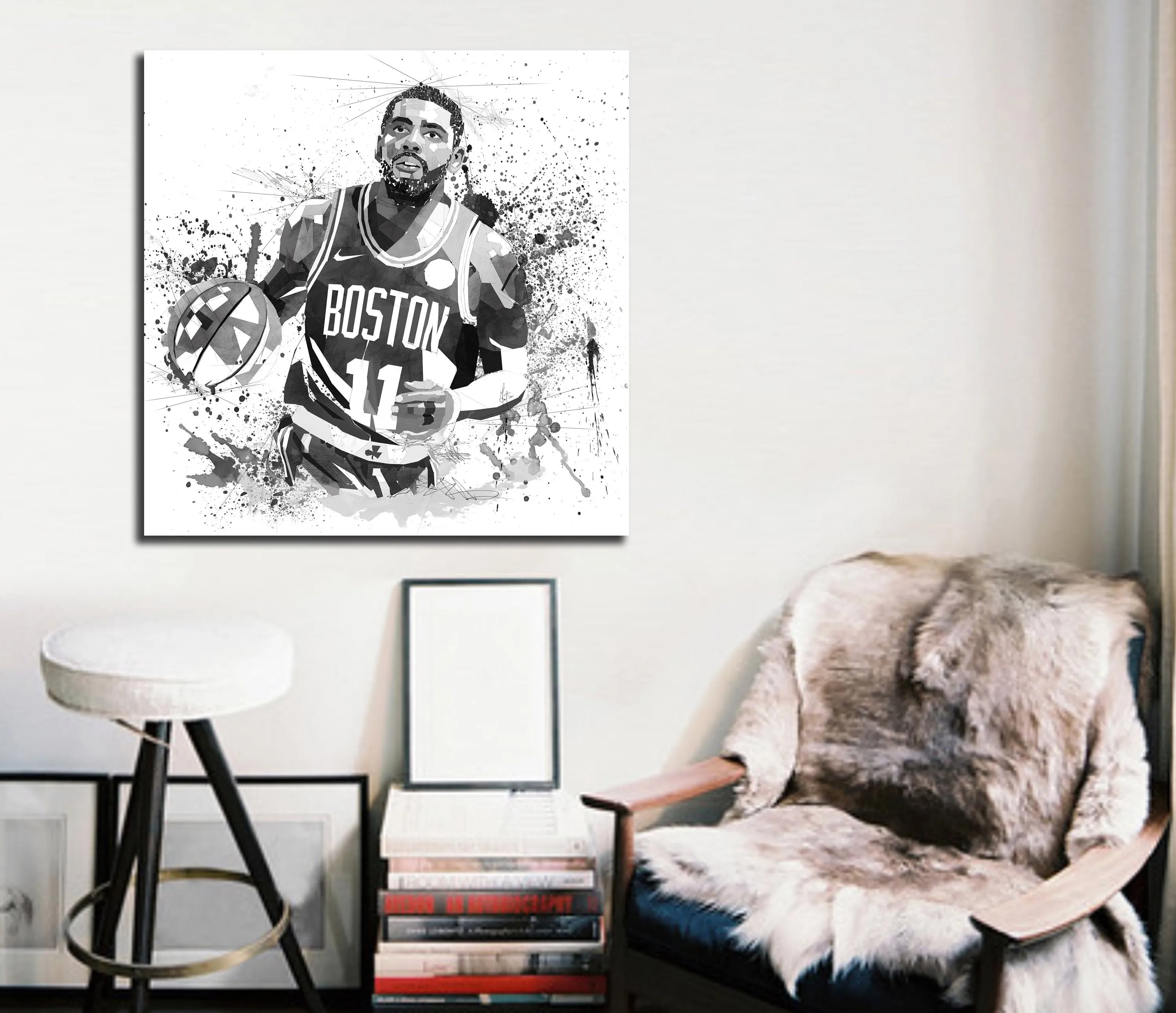ABSTRACT BASKETBALL WALL ART INSPIRED BY KYRIE IRVING IN ACTION // NBA-KI01