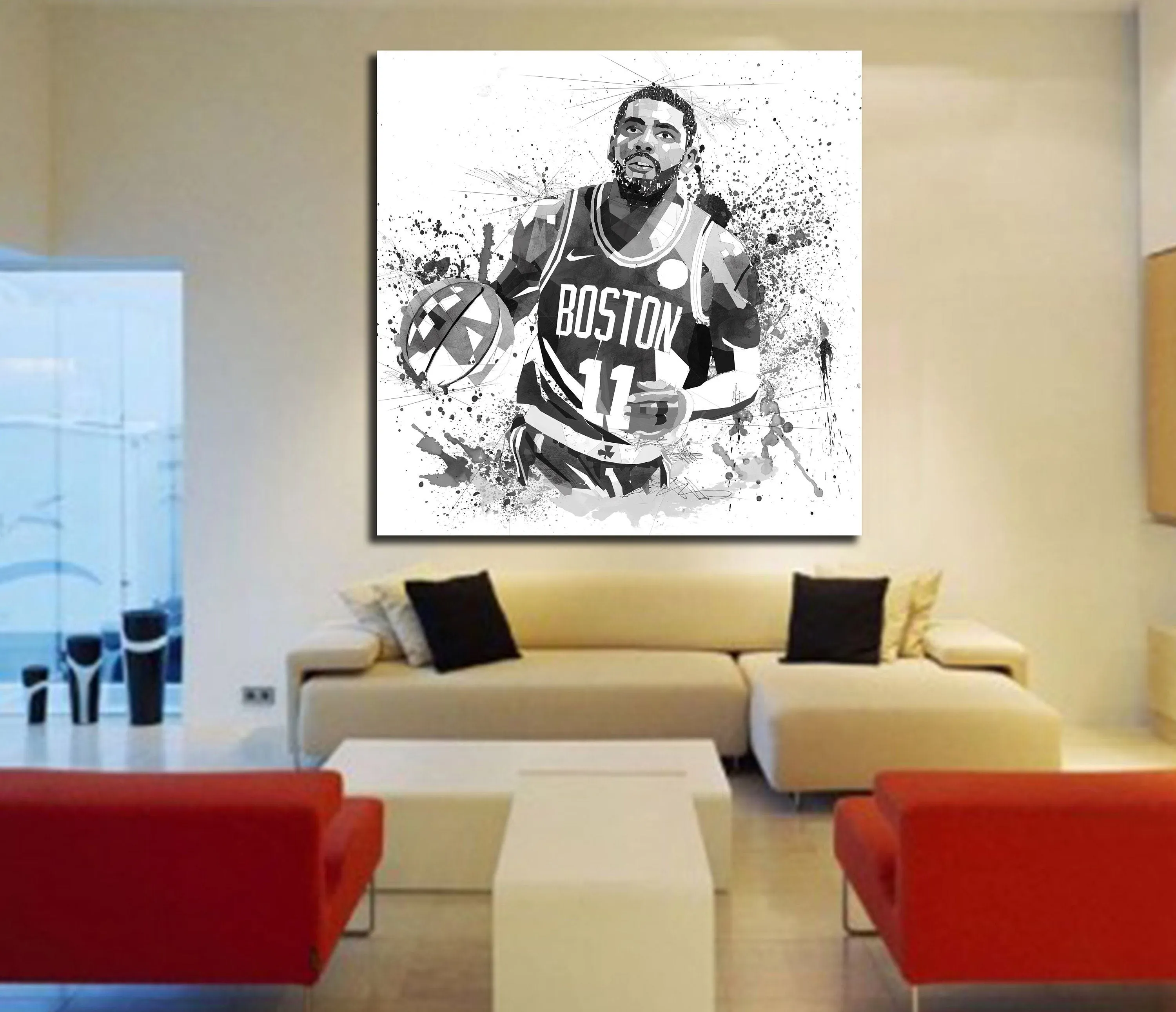 ABSTRACT BASKETBALL WALL ART INSPIRED BY KYRIE IRVING IN ACTION // NBA-KI01