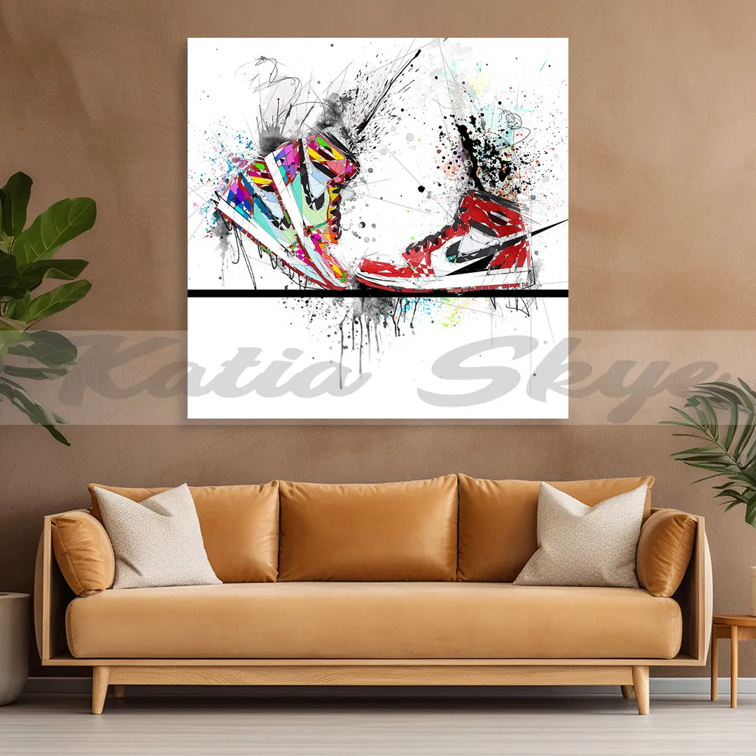 ABSTRACT KISSING SNEAKERS ON SKATEBOARD ART INSPIRED BY AIR JORDANS SNEAKERS //SNK-AJ12