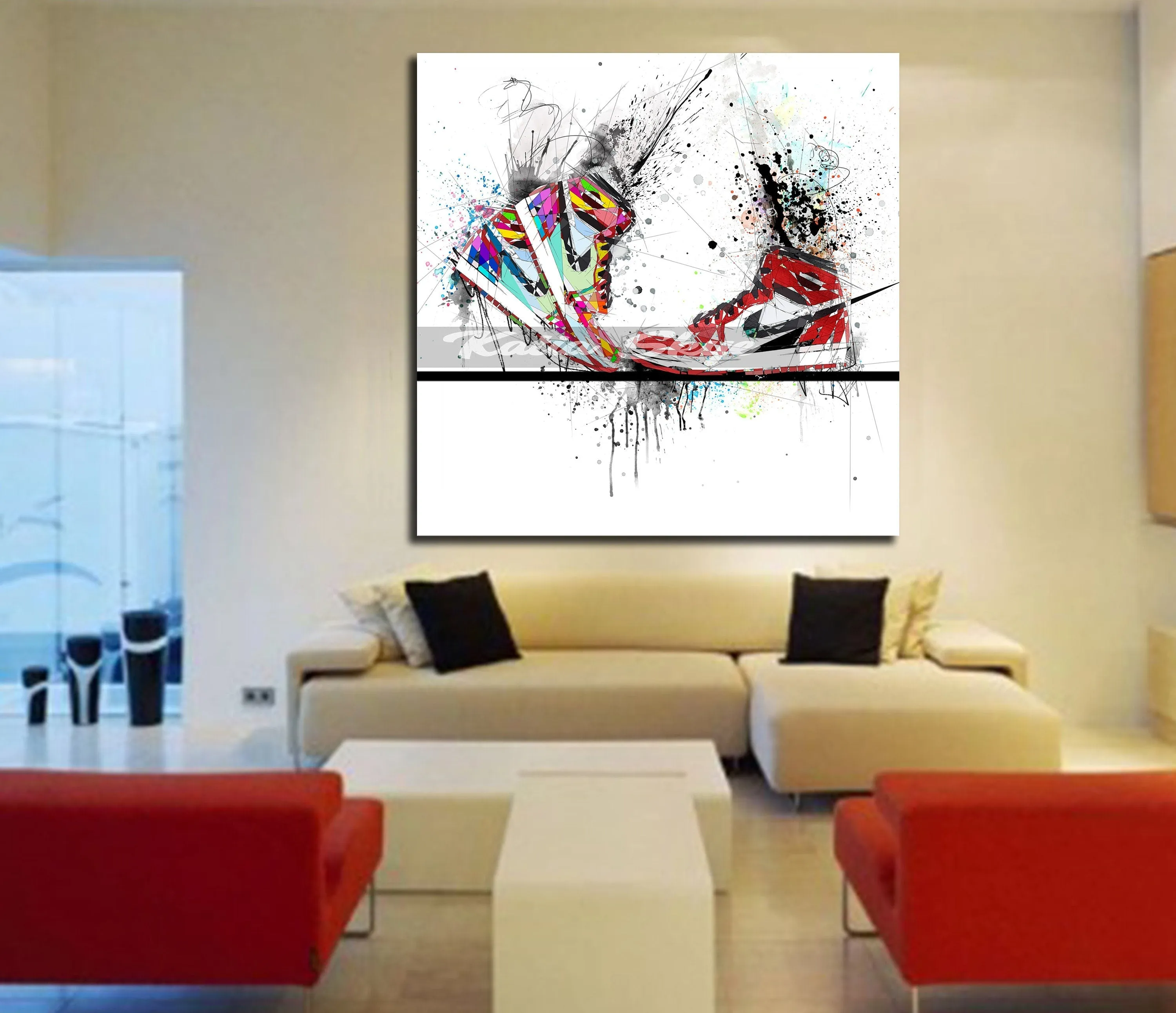 ABSTRACT KISSING SNEAKERS ON SKATEBOARD ART INSPIRED BY AIR JORDANS SNEAKERS //SNK-AJ12