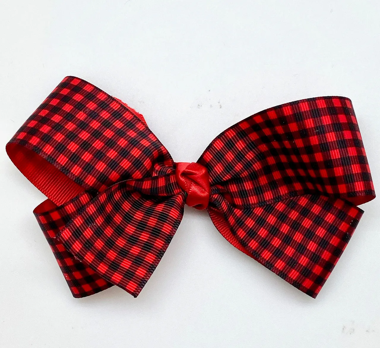 Buffalo Plaid ribbon in black on  1.5" red  grosgrain