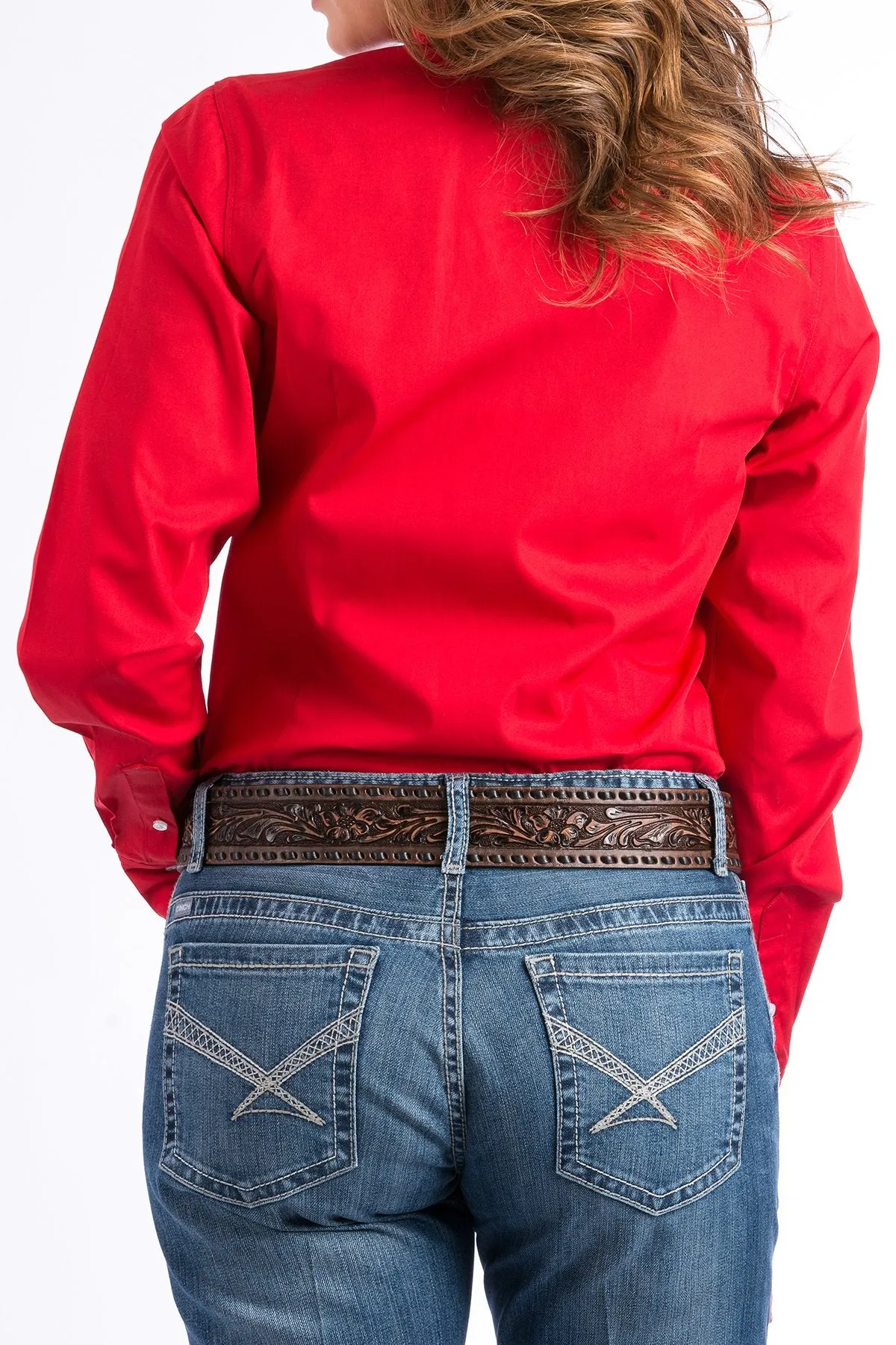 Cinch Ladies Solid Red L/S Button Down Shirt - MSW9164032
