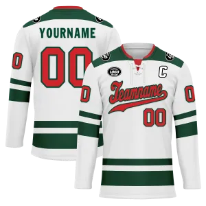 Custom White Green Personalized Hockey Jersey HCKJ01-D0a70c0