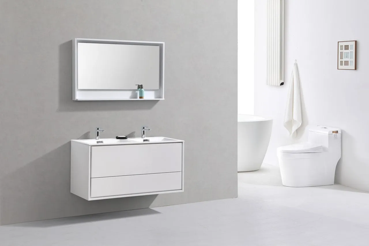 DeLusso 48" Double Sink High Glossy White Wall Mount Modern Bathroom Vanity