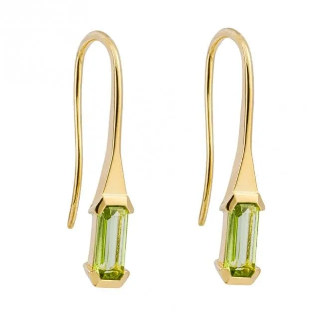 Elongated Green Peridot 9ct Yellow Gold Hook Earrings GE1023G