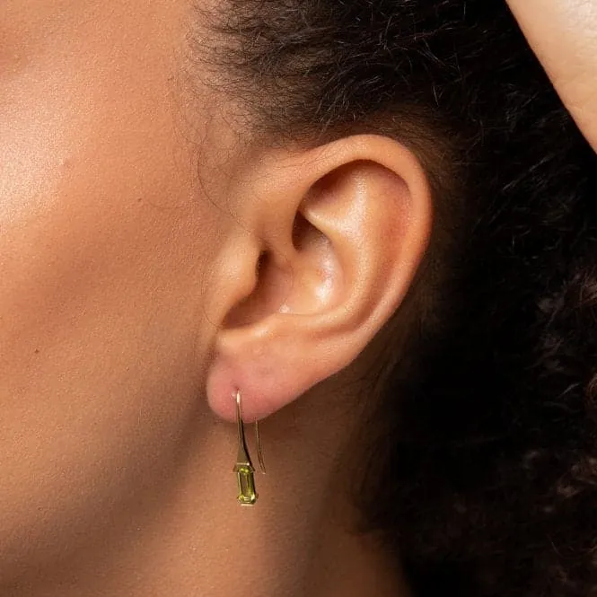 Elongated Green Peridot 9ct Yellow Gold Hook Earrings GE1023G