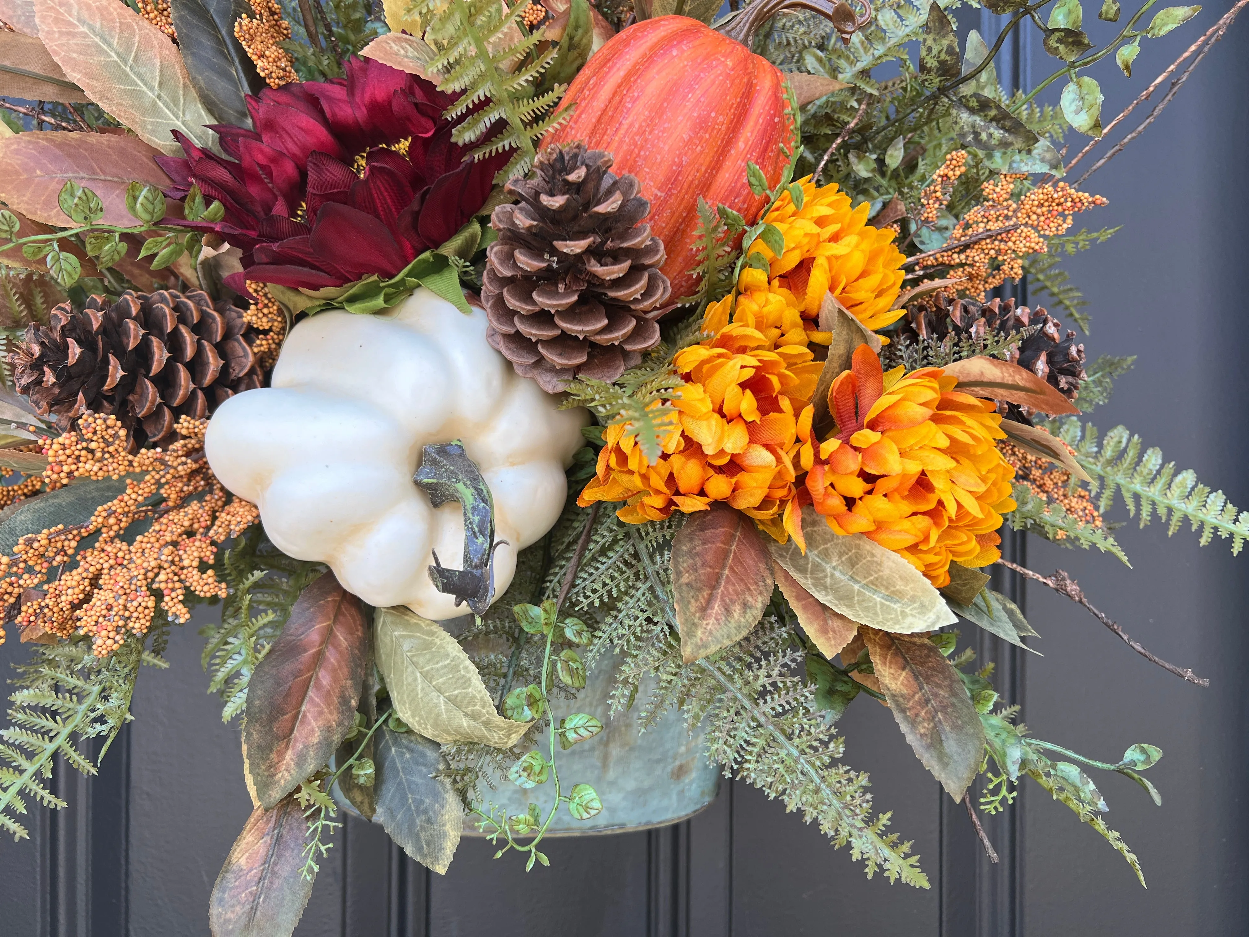 Fall White Pumpkin Bucket Wreath