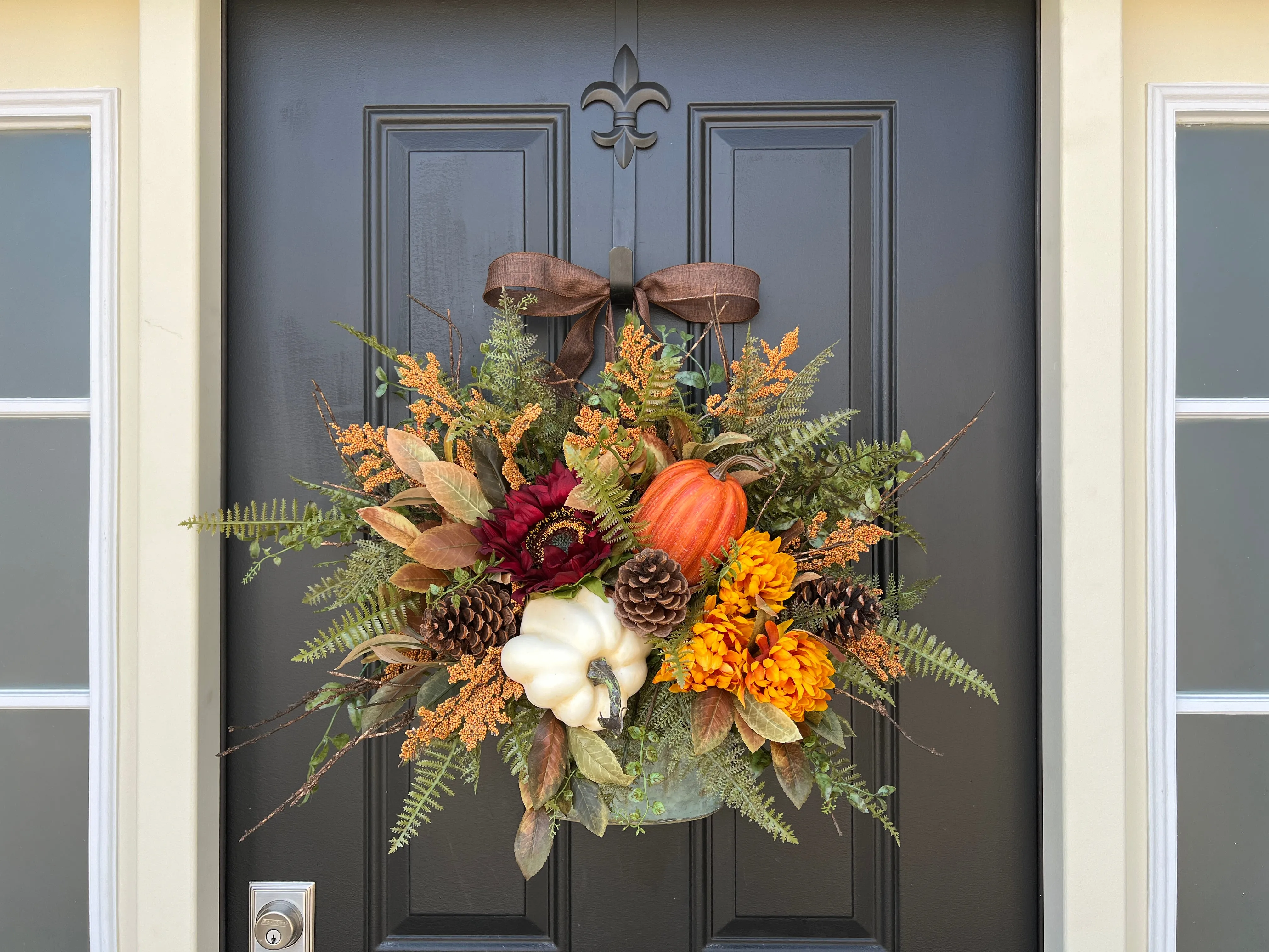 Fall White Pumpkin Bucket Wreath