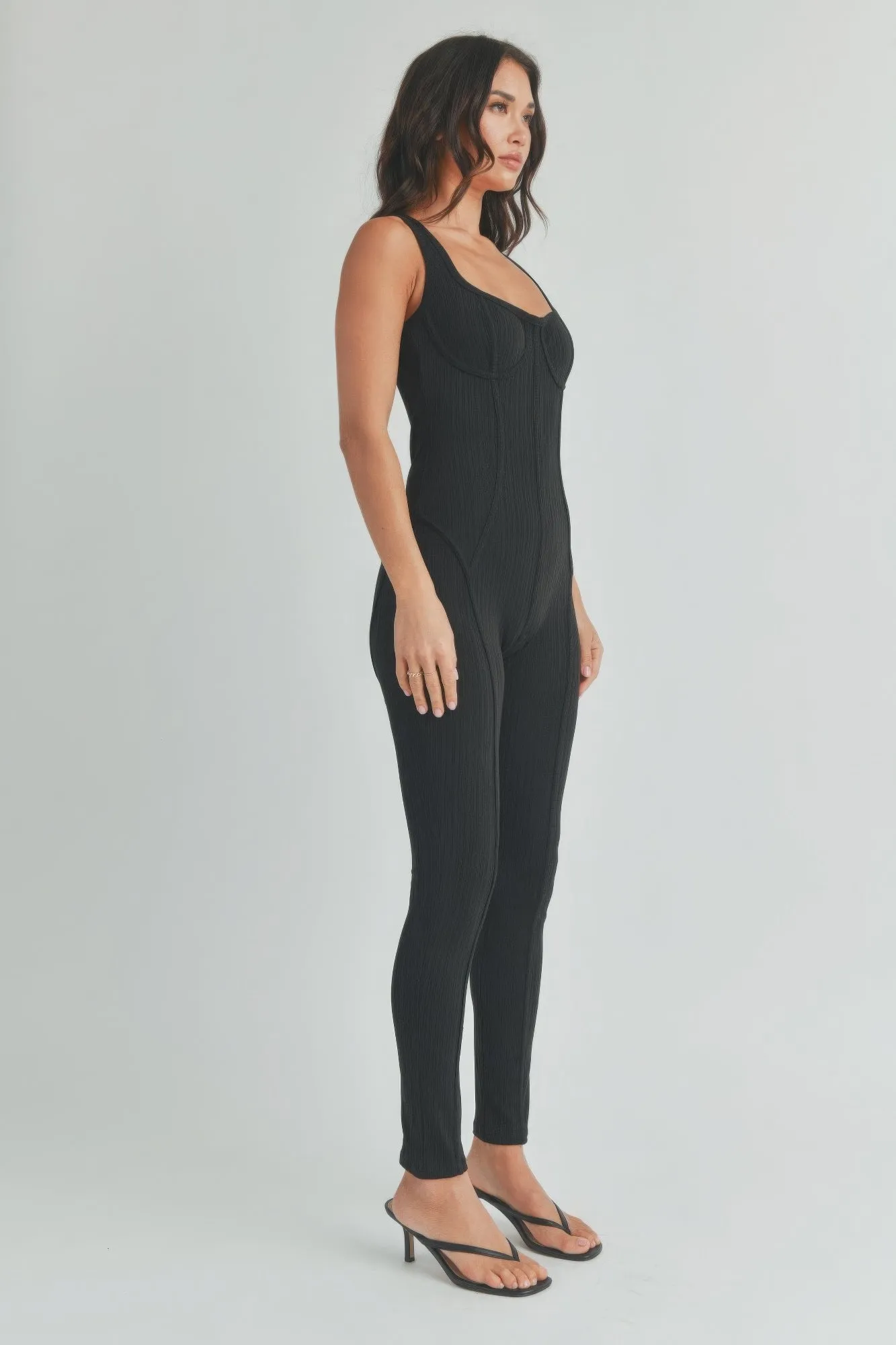Hot Girl Corset Top Jumpsuit In Black