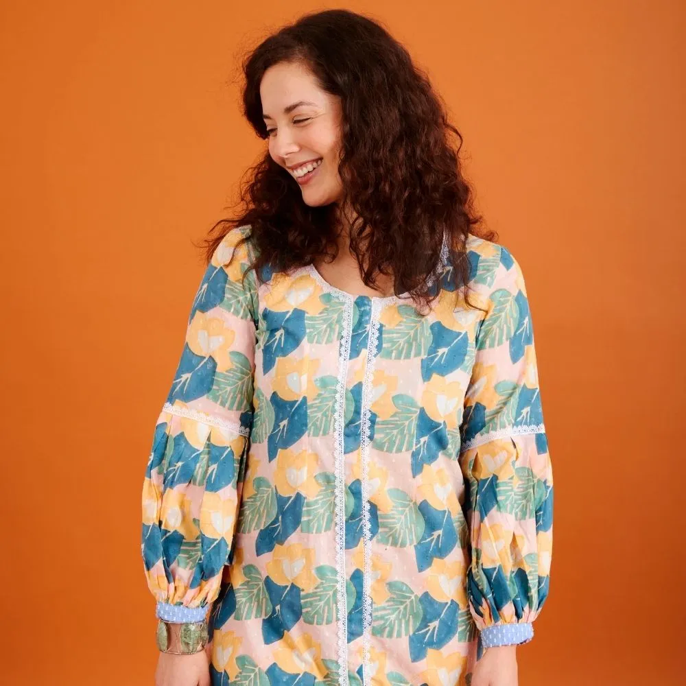 India Bougainvillea Print Shift Dress