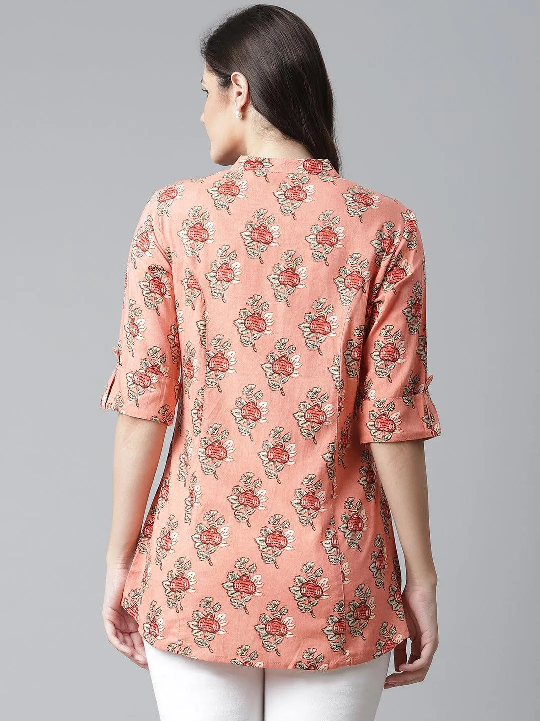 Jashvi Peach Printed Rayon Top