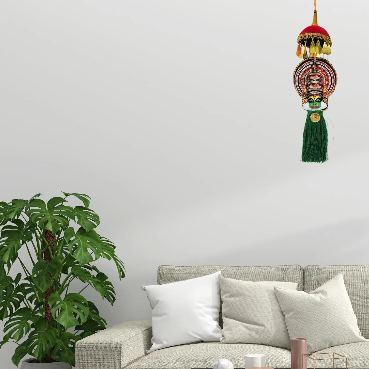 Kerala Traditional Art Kathakali Face with Umbrella Hanging Decor, 30 cm