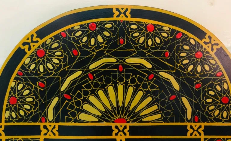 Moroccan Hand Painted Wall or Vanity Mirror in Black with Gold and Mustard