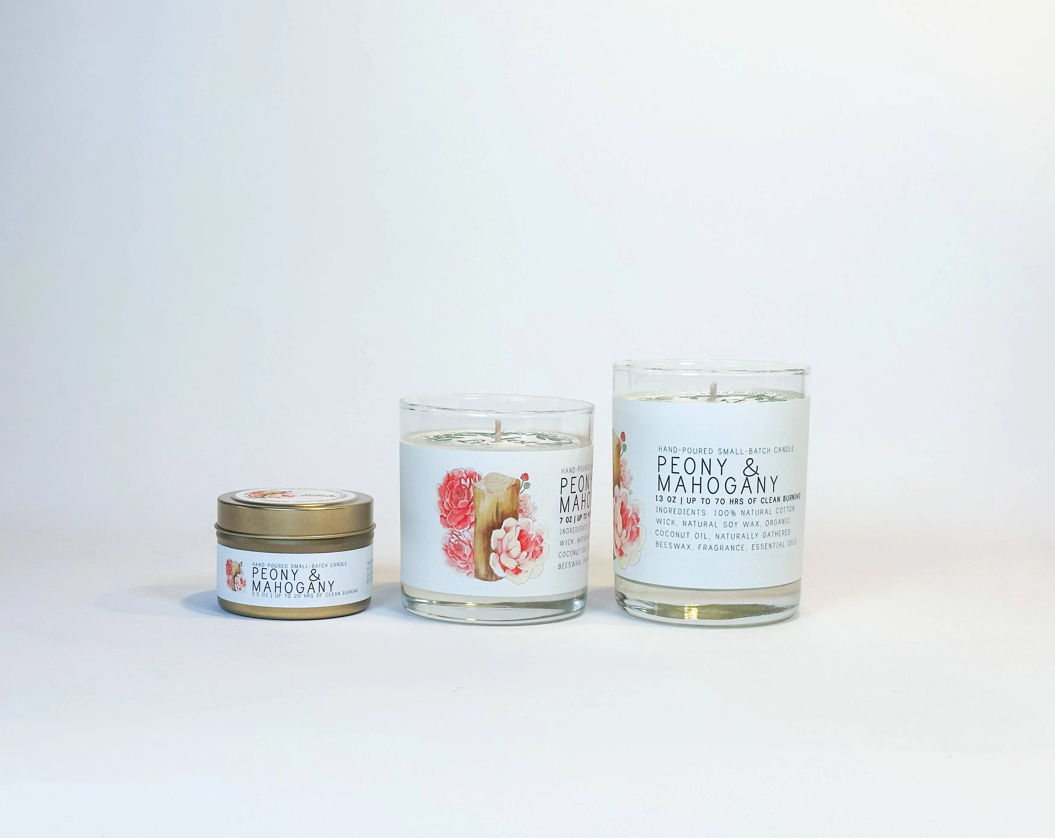 Peony & Mahogany - Just Bee Candle: 3.5 oz tin (up to 20 hrs of clean burning)