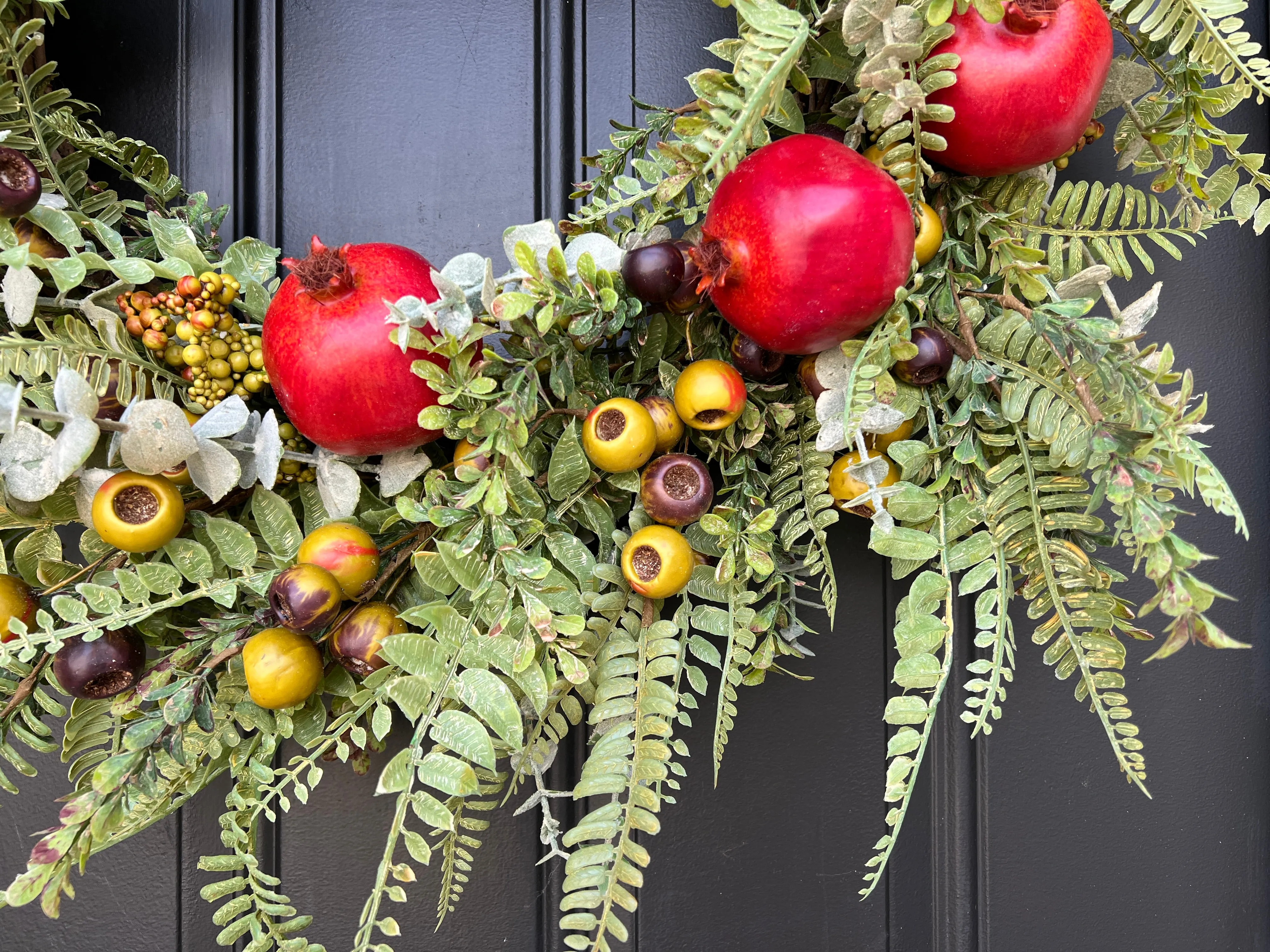 Red Pomegranate Wreath for Fall with Life-Size Fruit