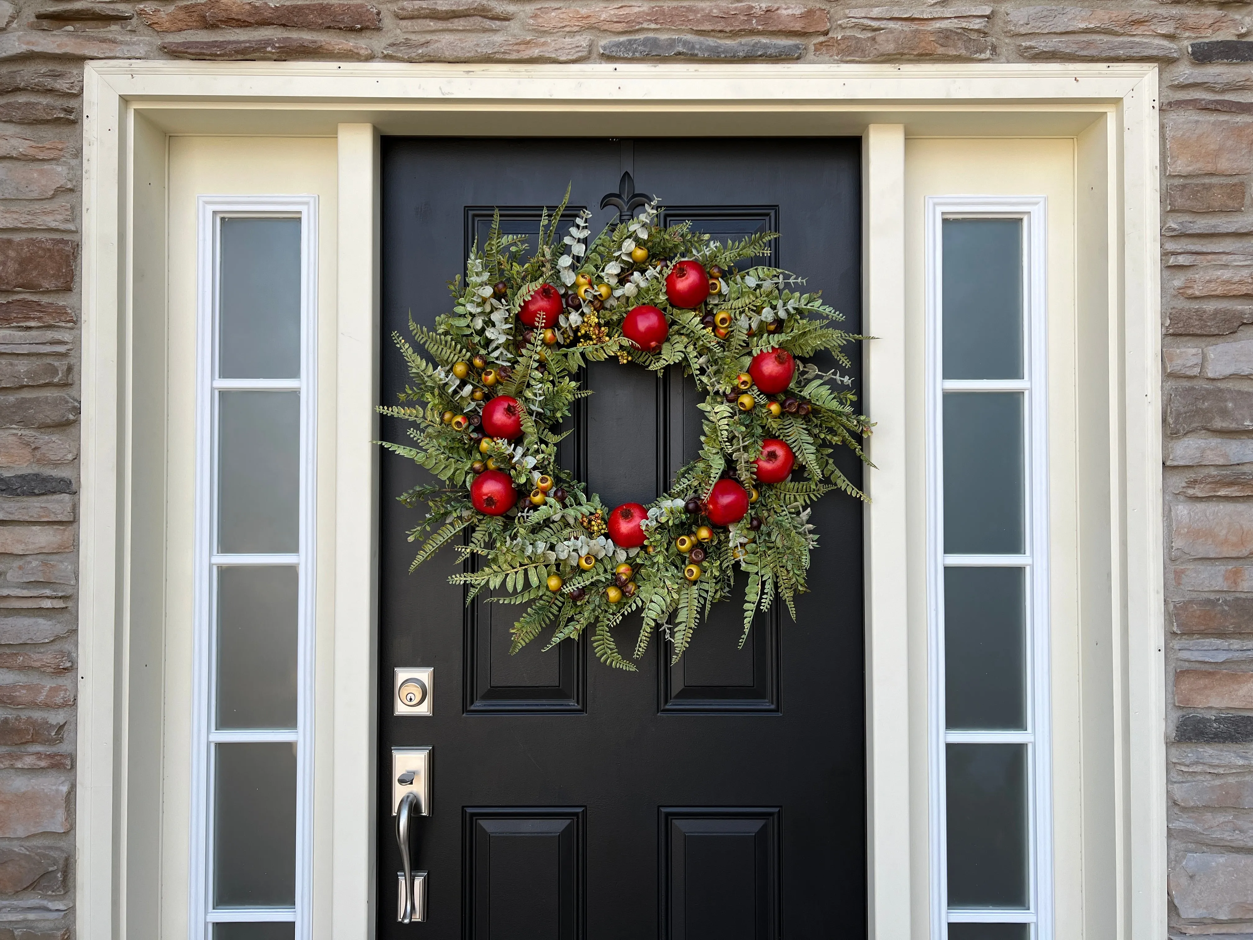 Red Pomegranate Wreath for Fall with Life-Size Fruit