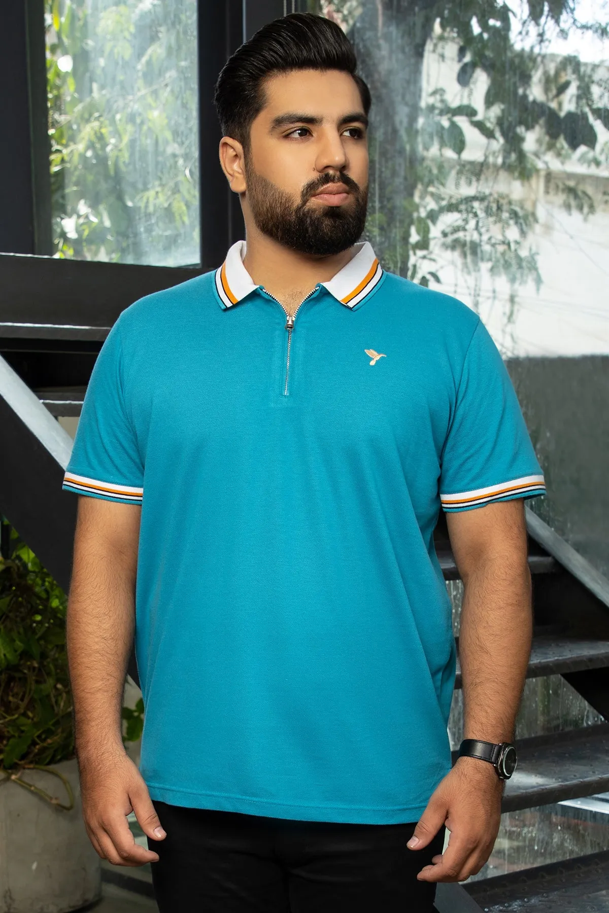 Saxony Blue Yarn Dyed Polo Shirt (Plus size) - A24 - MP0260P