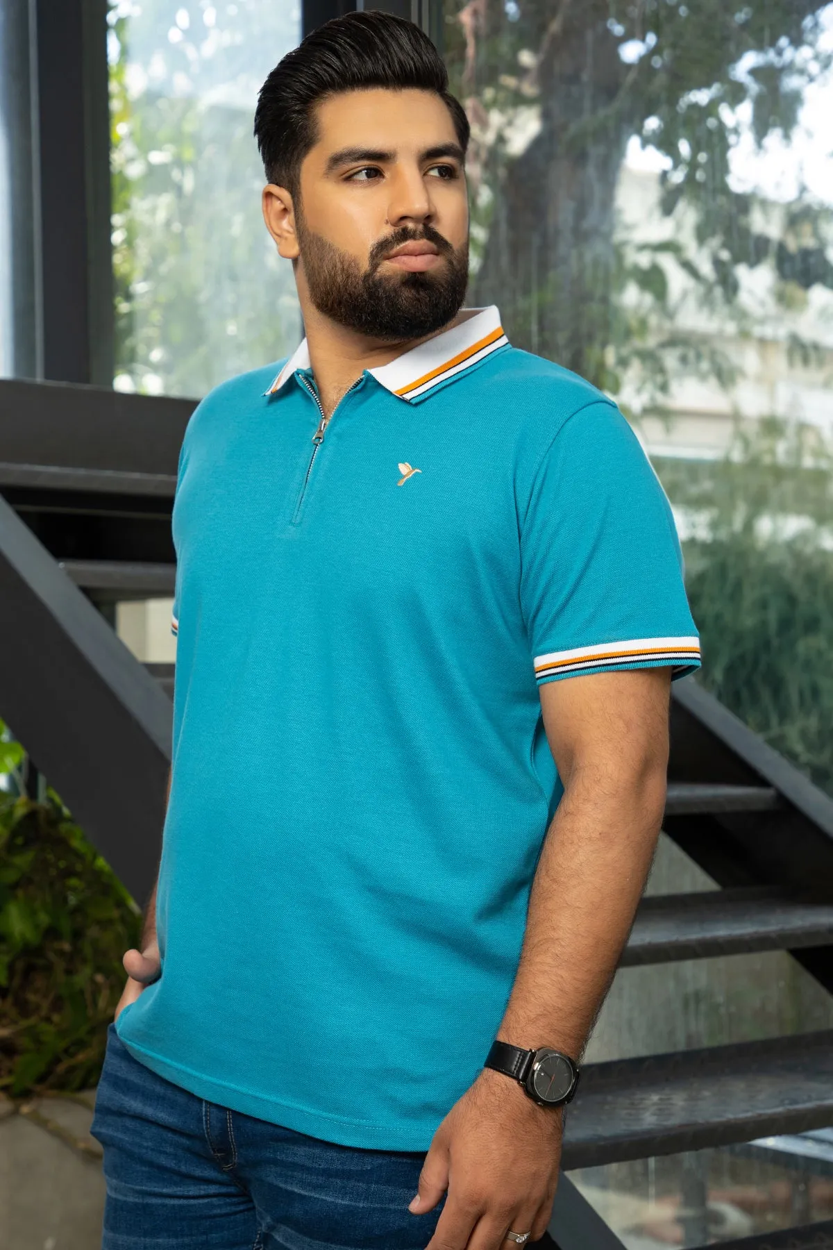 Saxony Blue Yarn Dyed Polo Shirt (Plus size) - A24 - MP0260P