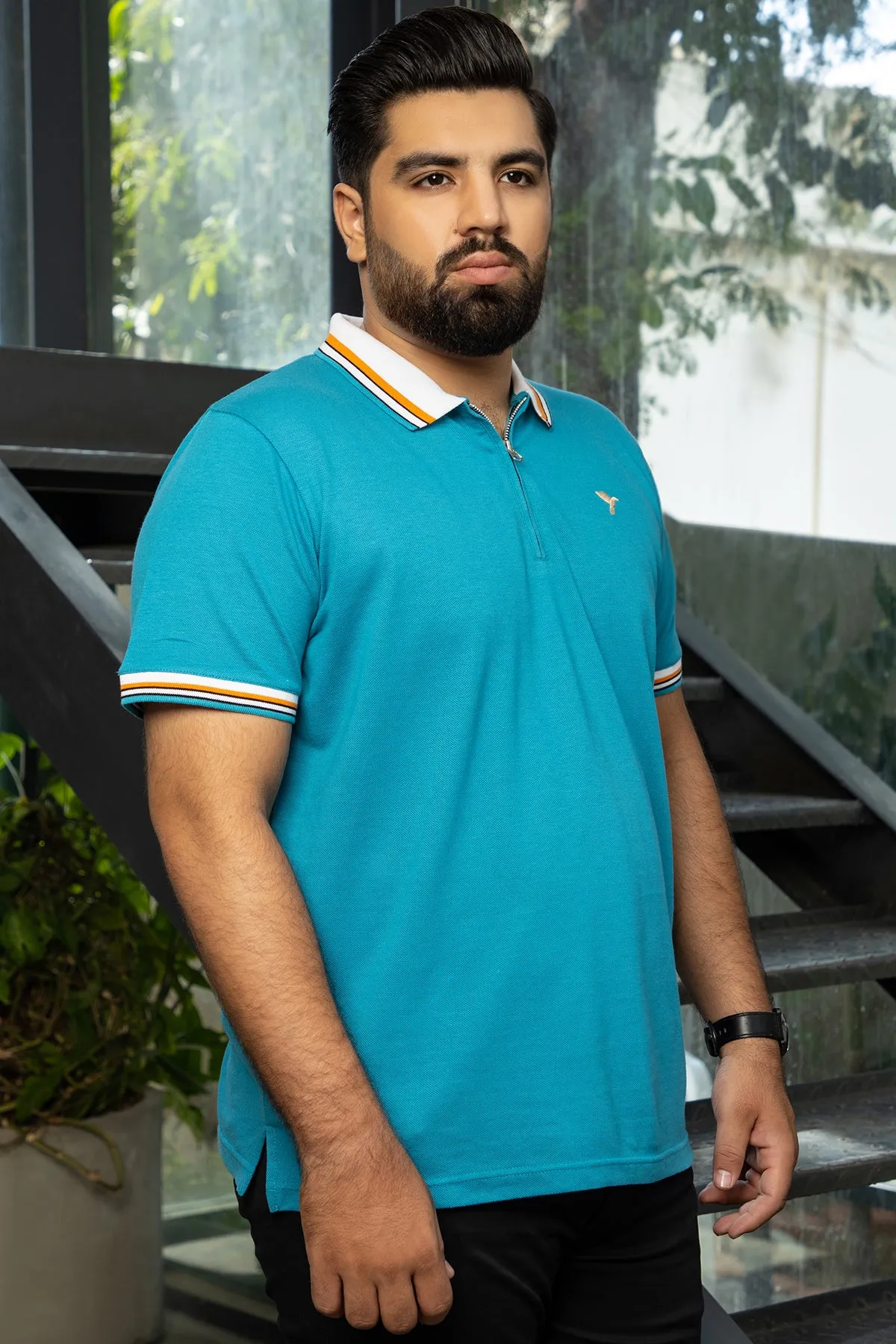 Saxony Blue Yarn Dyed Polo Shirt (Plus size) - A24 - MP0260P