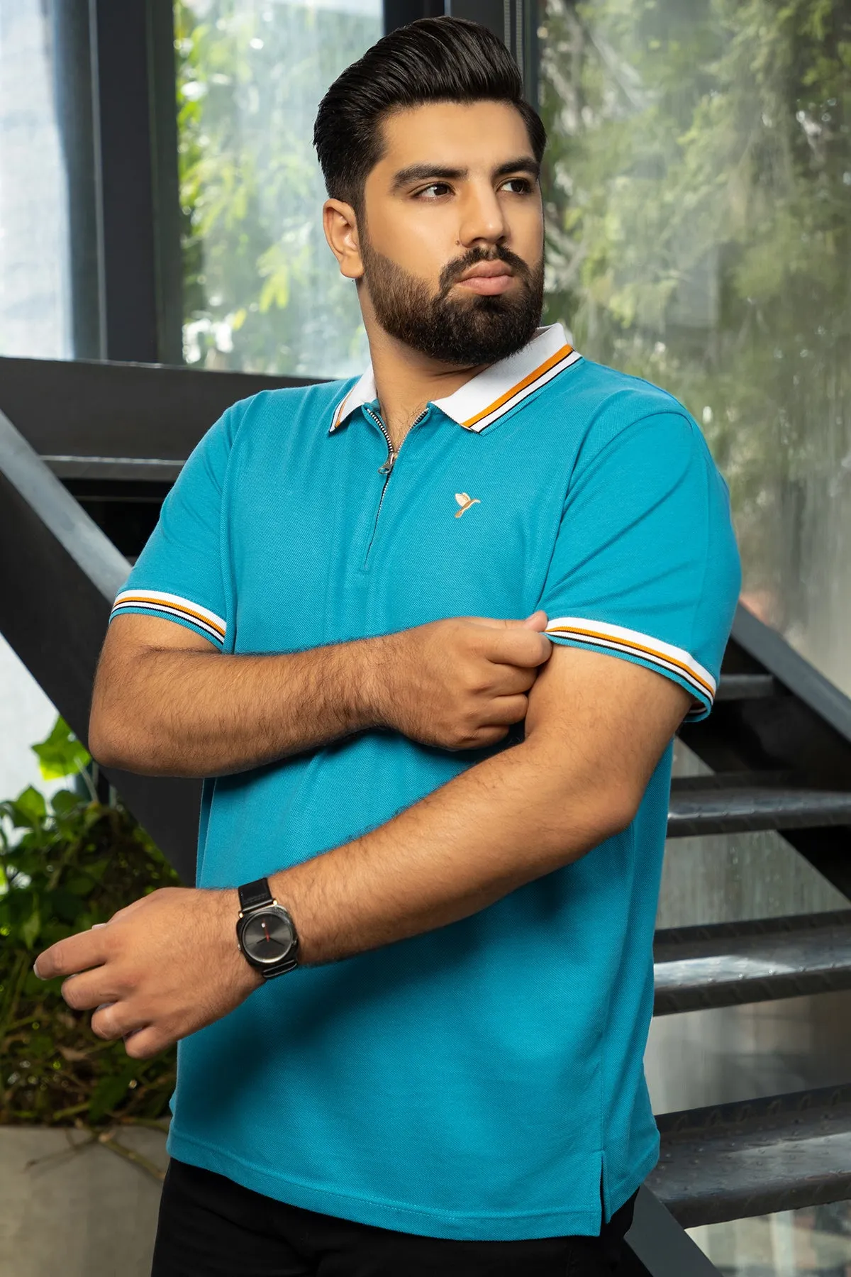 Saxony Blue Yarn Dyed Polo Shirt (Plus size) - A24 - MP0260P