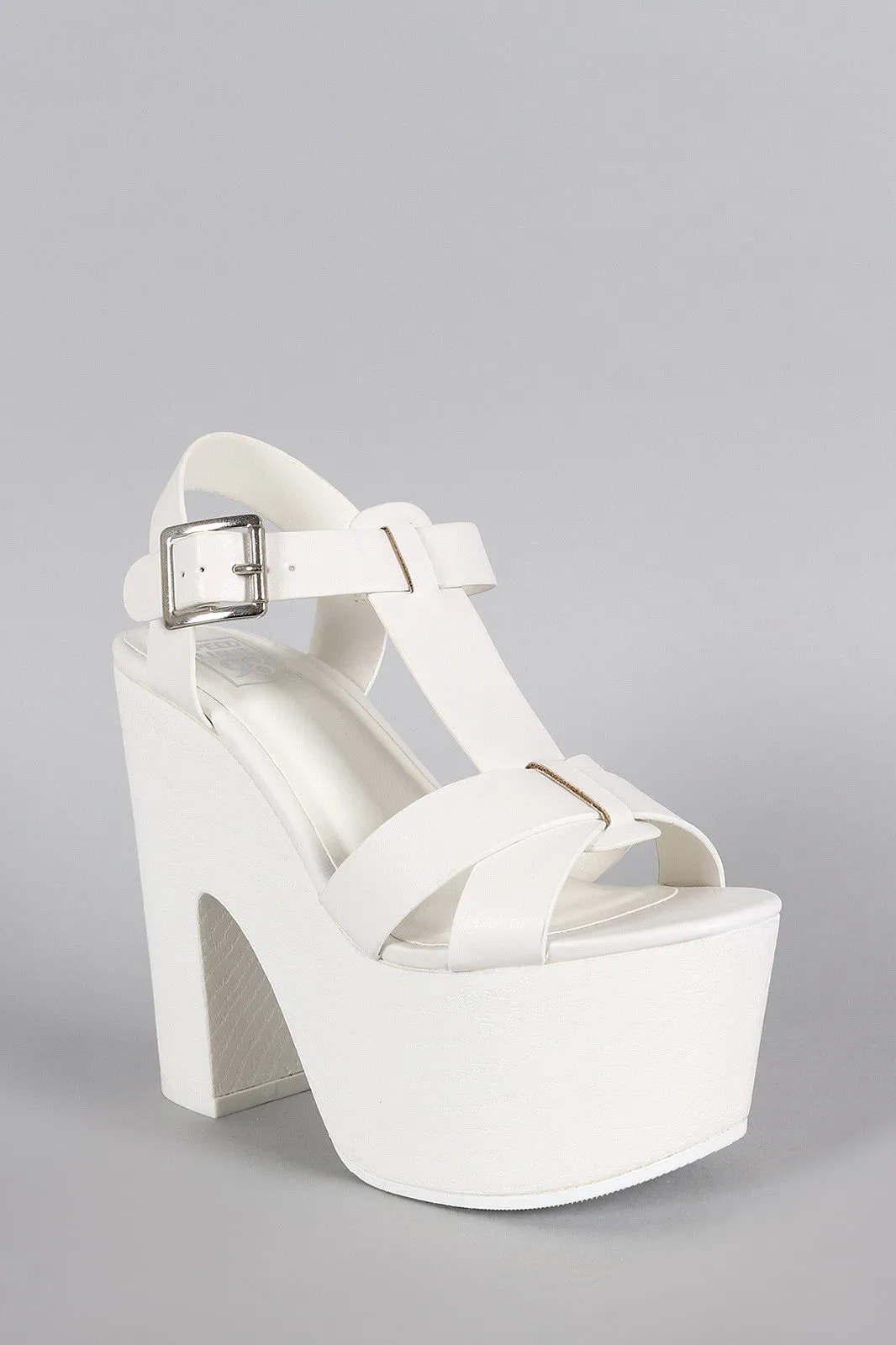 Speed Limit 98 Cross Strap Faux Wood Open Toe Platform