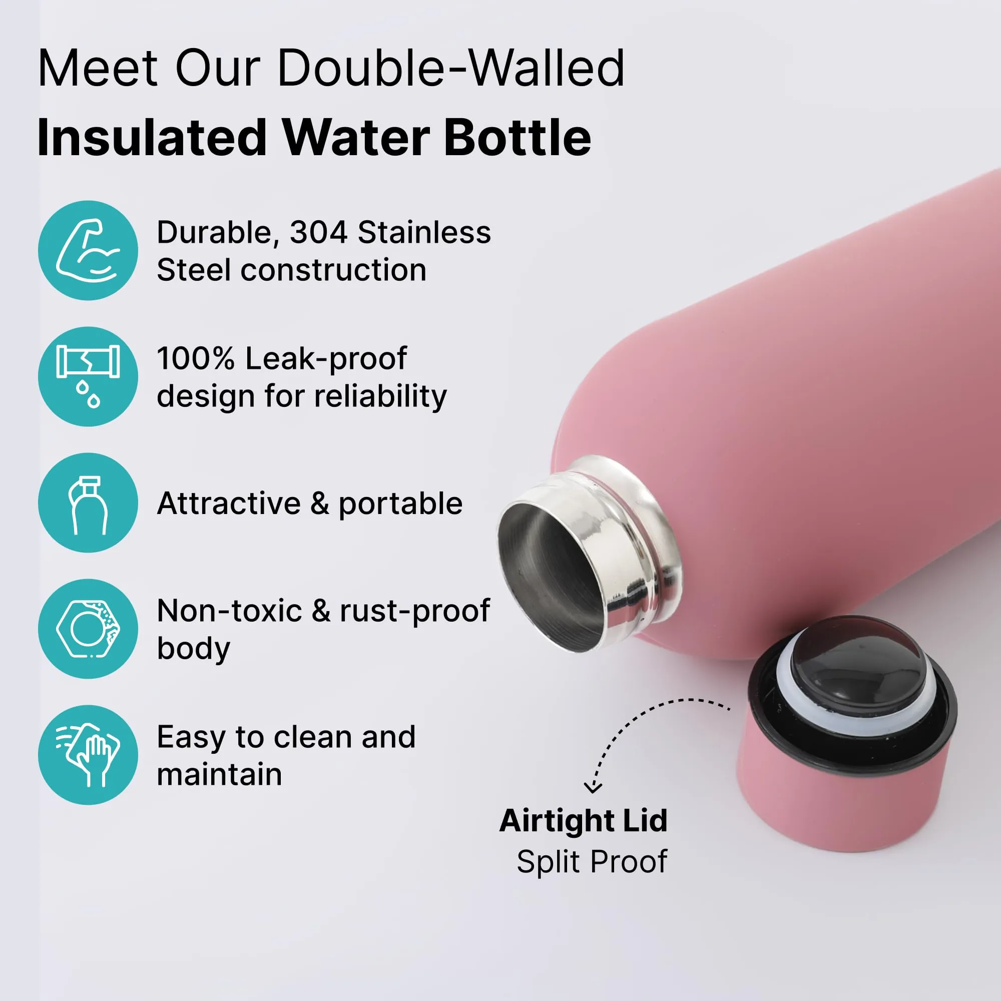 The Better Home 1000 ml Stainless Steel Vacuum Insulated Water Bottle with Smooth Rubber Finish | Keeps Contents Cold/Warm Upto 6-12 Hours | Thermos Bottle | BPA Free | Gym | Office | Travel | Pink