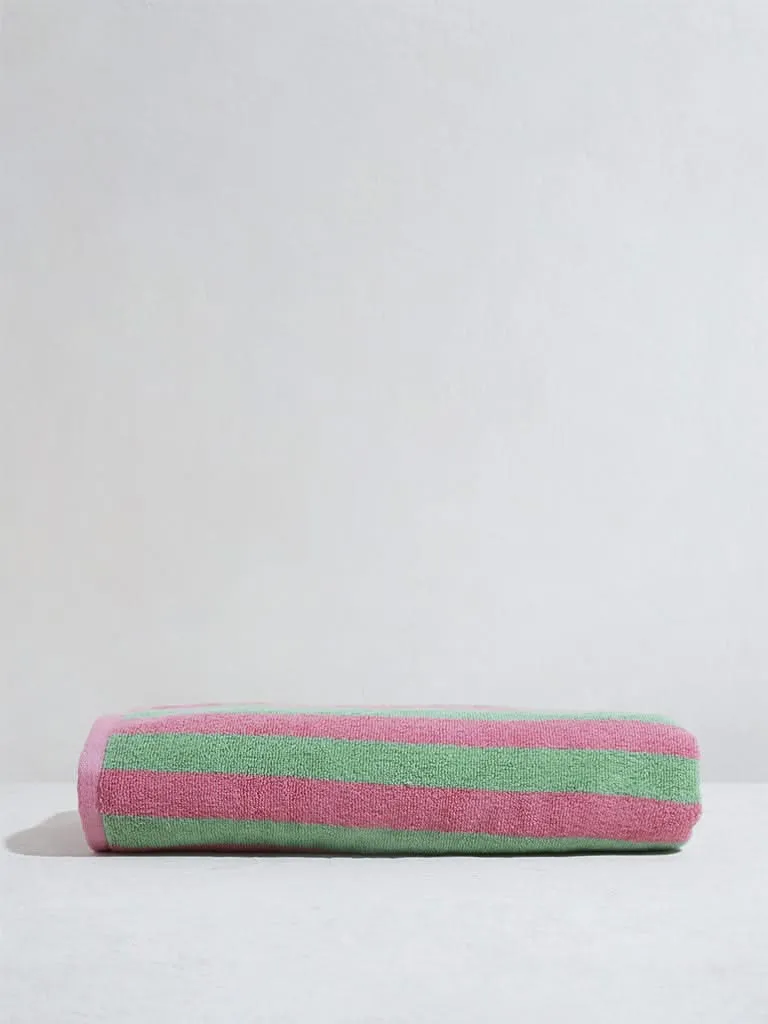 Westside Home Green Self-Striped Bath Towel